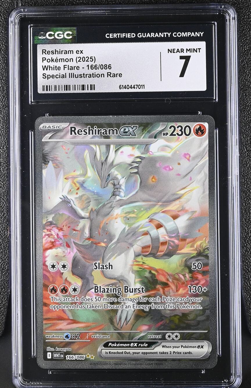 CGC 7 NEAR MINT Reshiram ex 166/086 Pokémon 2025 White Flare SIR Graded ERROR